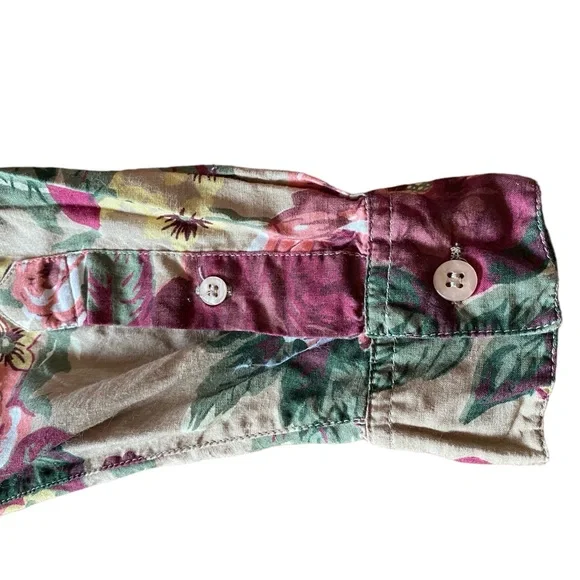 Krazy Kay Long Sleeve Blouse Tan Pink Wine Floral - Picture 5 of 6